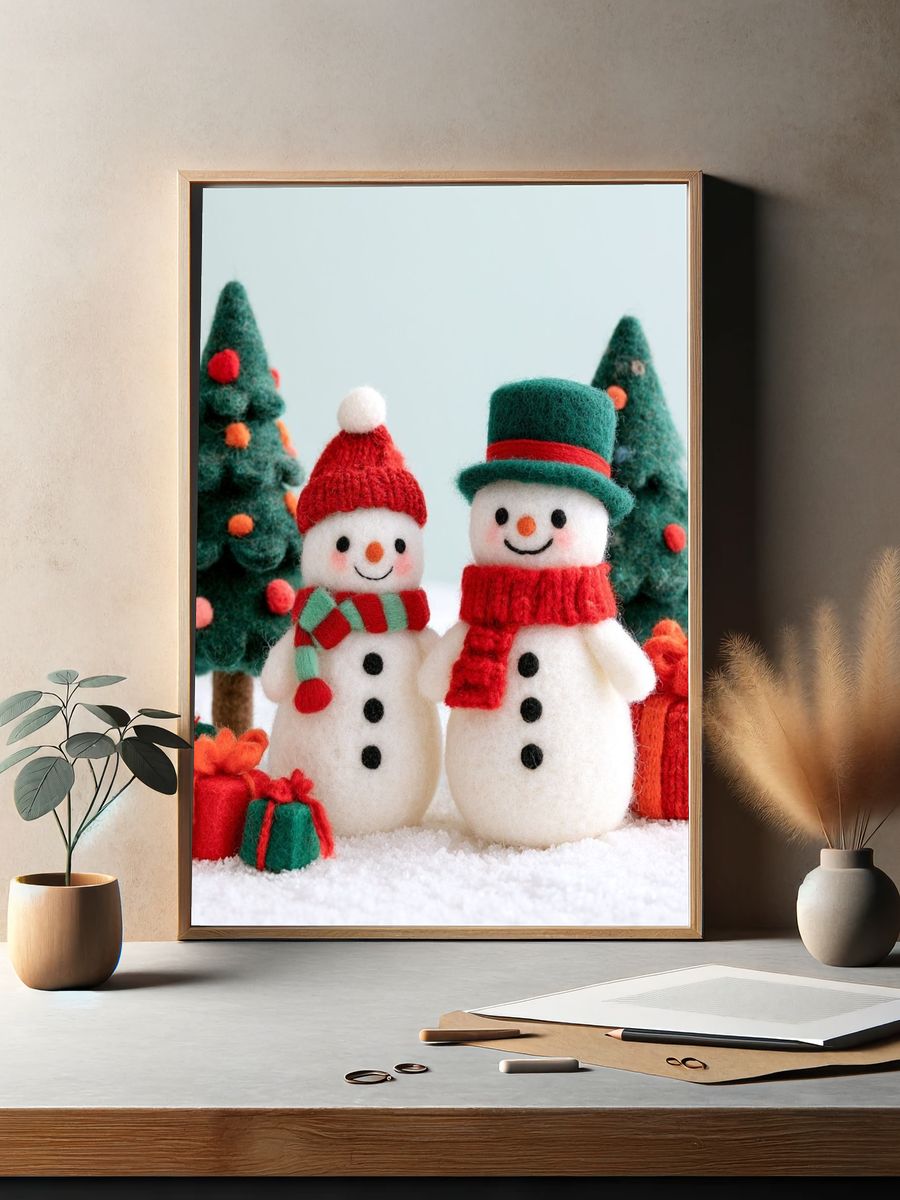 Felt Snowmen Christmas Poster. — room view 2