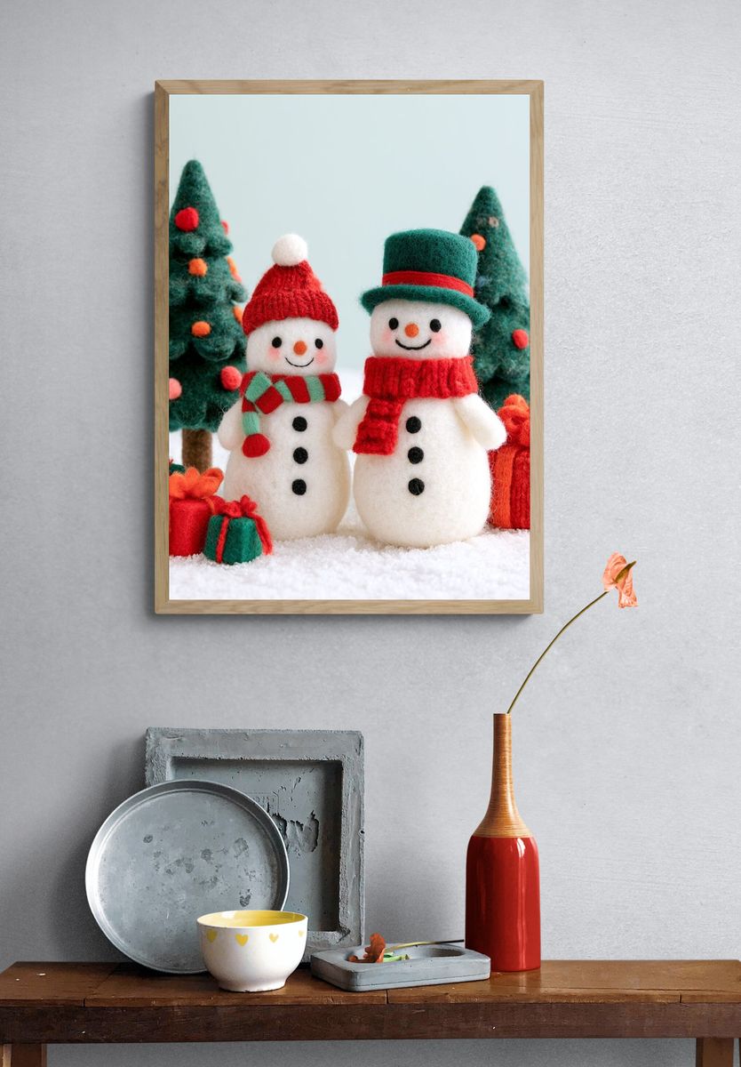 Felt Snowmen Christmas Poster. — room view 3