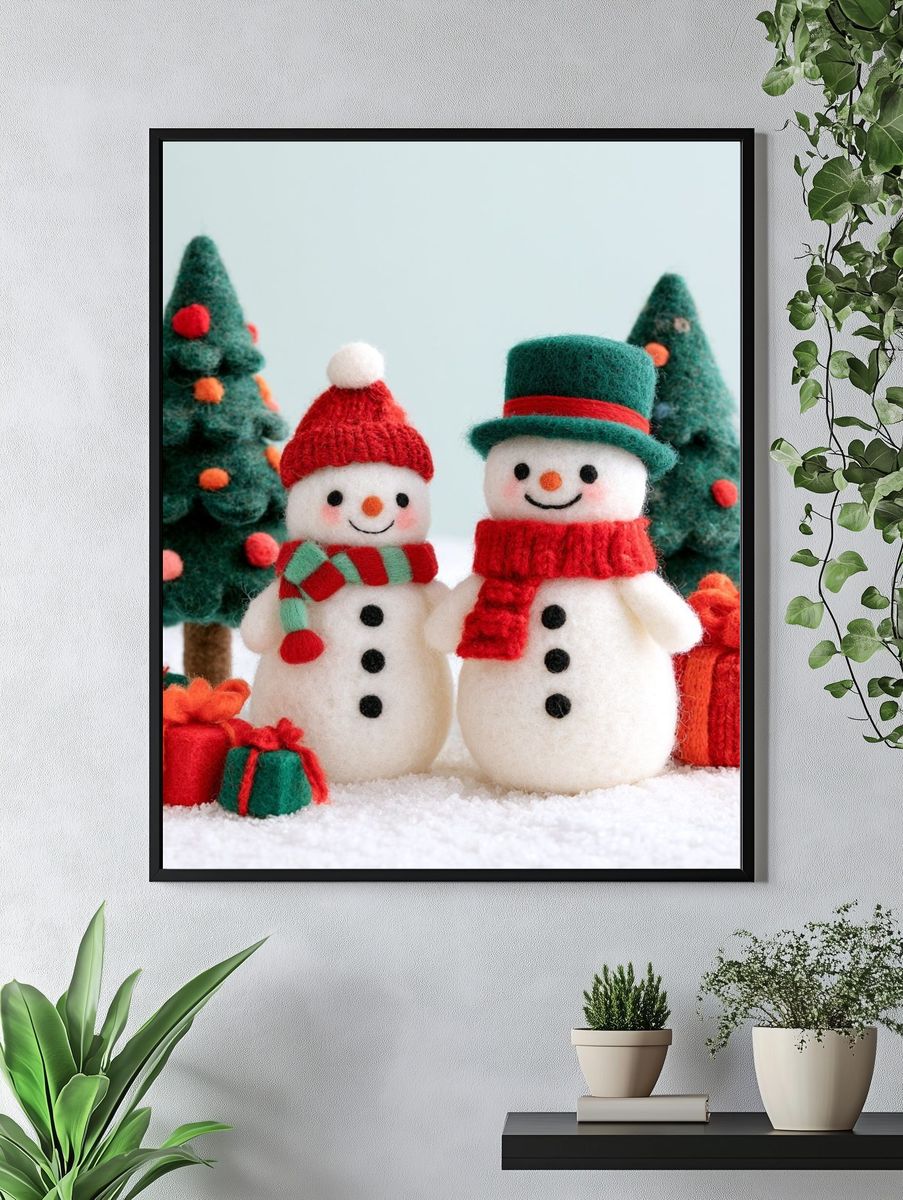 Felt Snowmen Christmas Poster. — room view 4