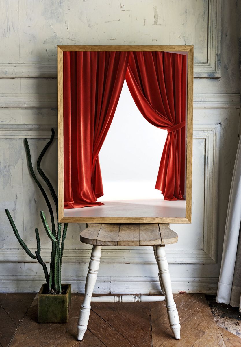 Red Velvet Curtains Photography Poster. — room view 1