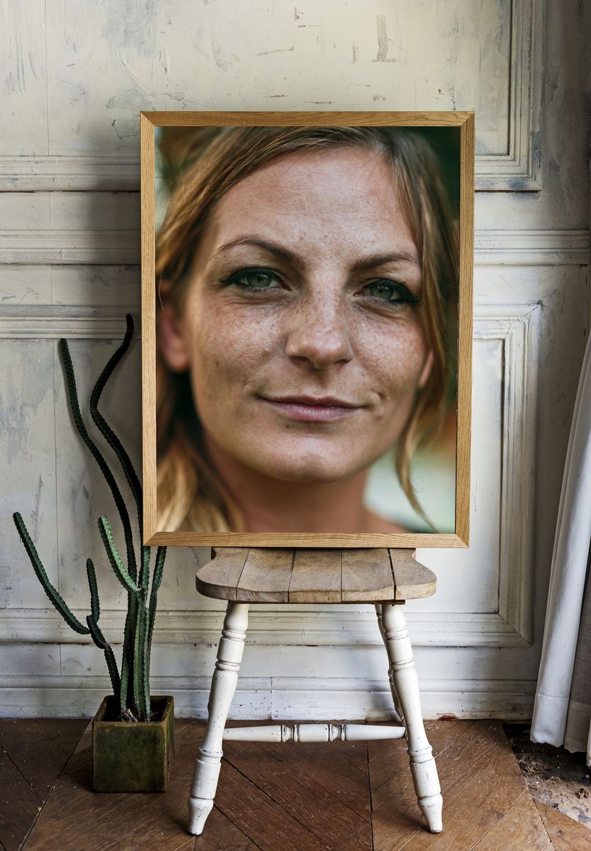 Freckled Woman Portrait Photography Poster. room preview