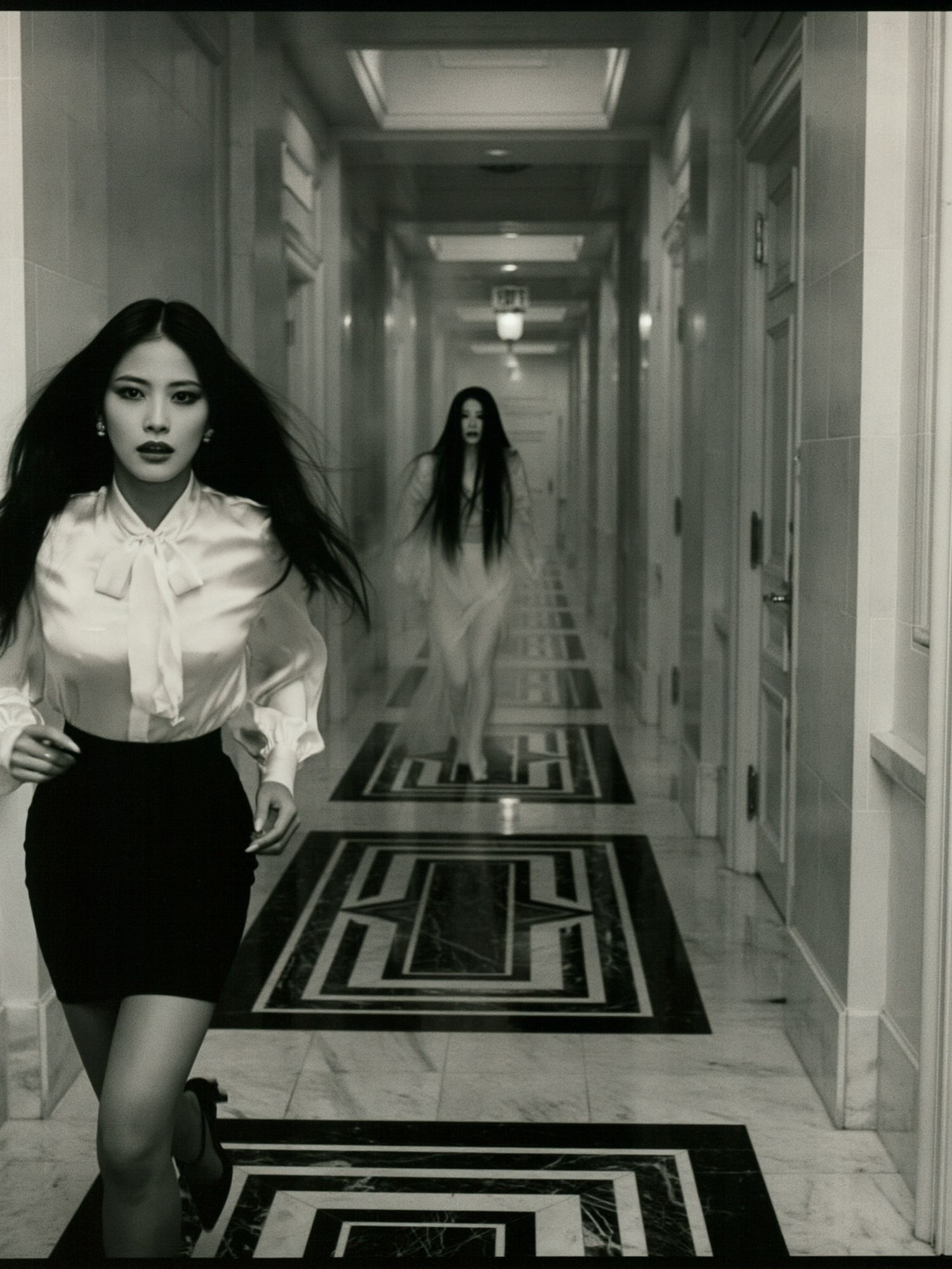 Monochrome Hallway Portrait Print. poster detail