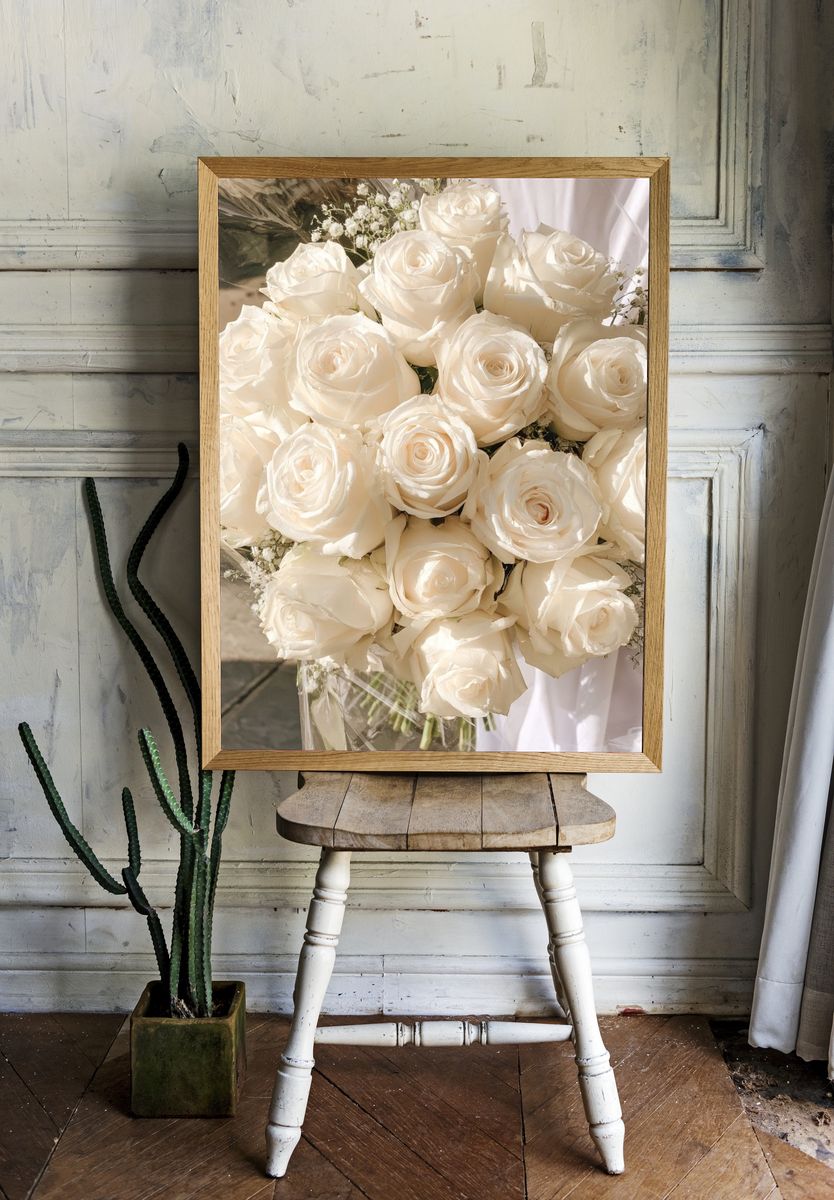 White Roses Bouquet Photography Poster. — room view 1