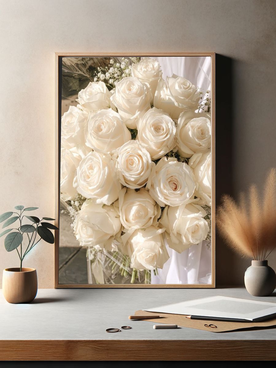 White Roses Bouquet Photography Poster. — room view 2