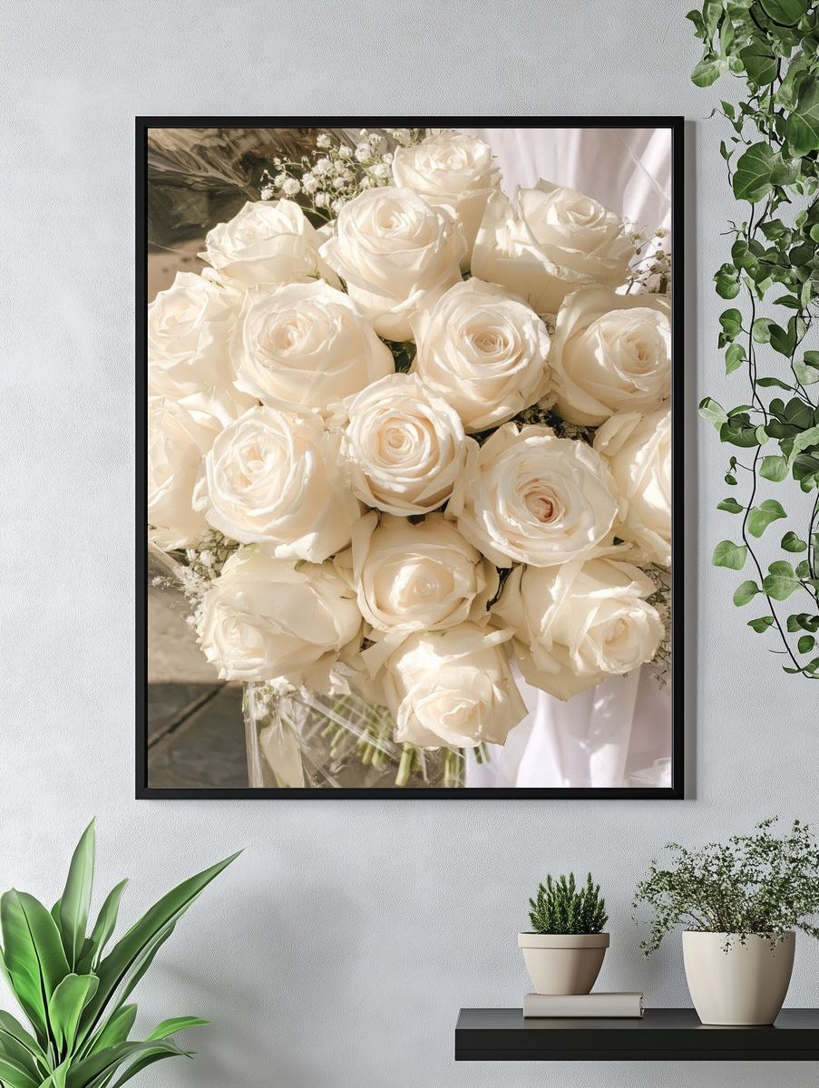White Roses Bouquet Photography Poster. — room view 4