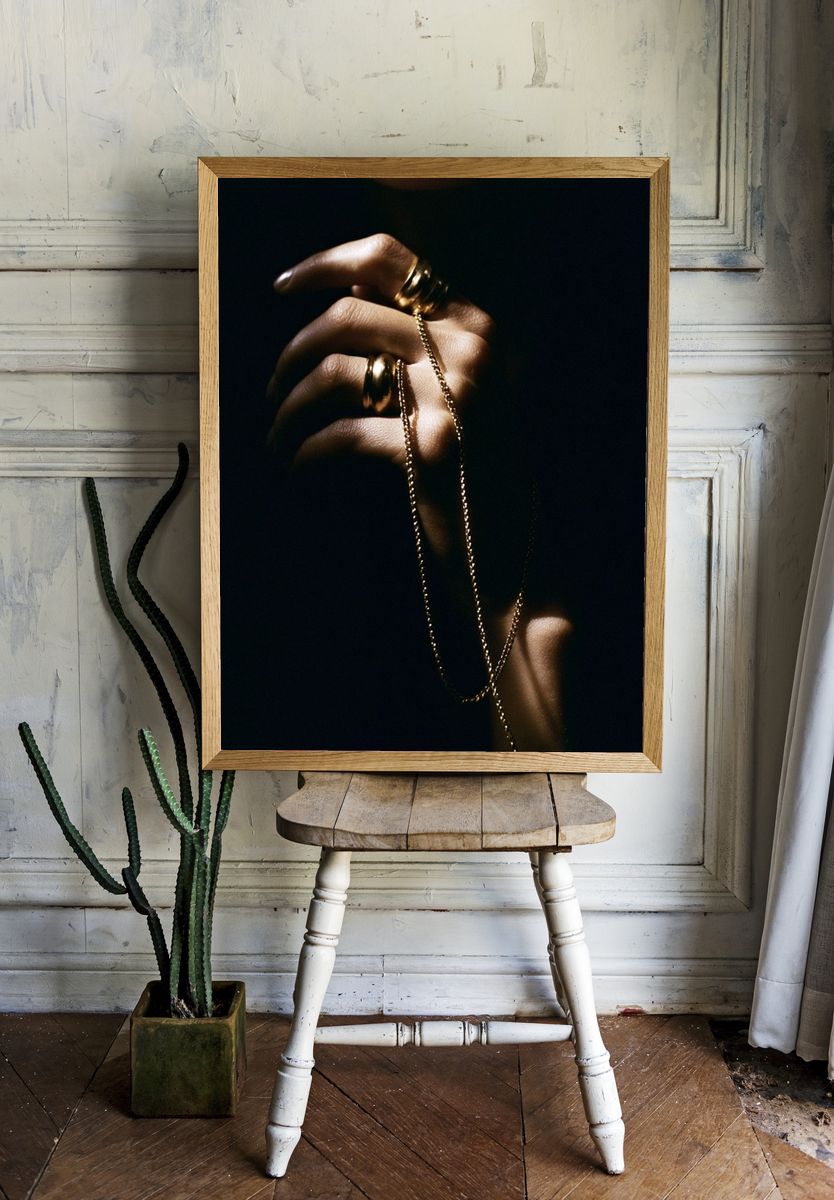 Golden Hand Jewelry Portrait Print. room preview