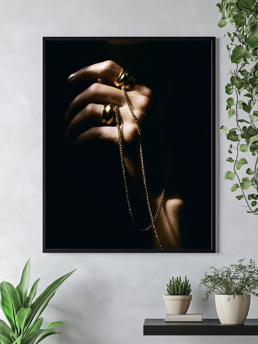 Golden Hand Jewelry Portrait Print. — room view 4