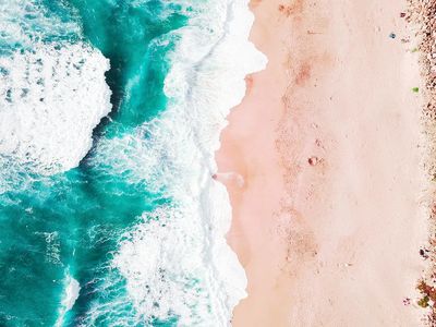 Drone aerial view ocean washing. poster print