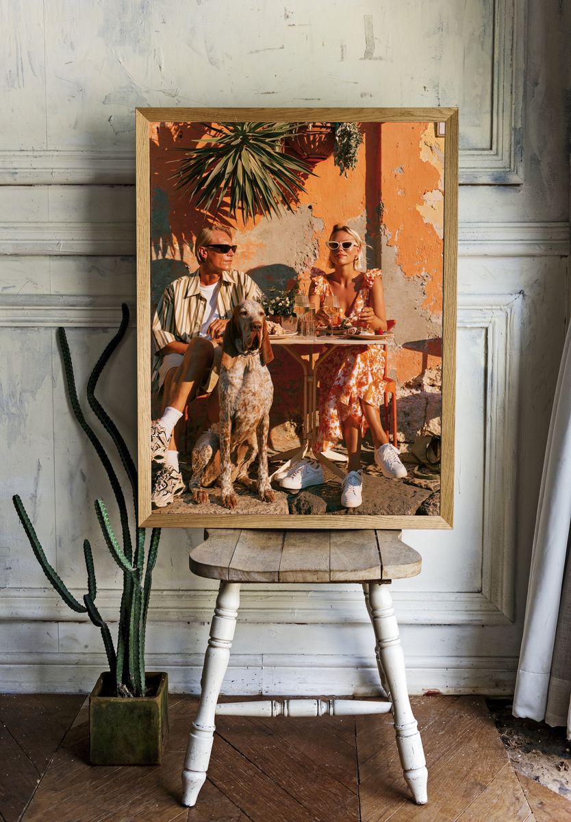 Sunlit Café Portrait Photography Poster. — room view 1