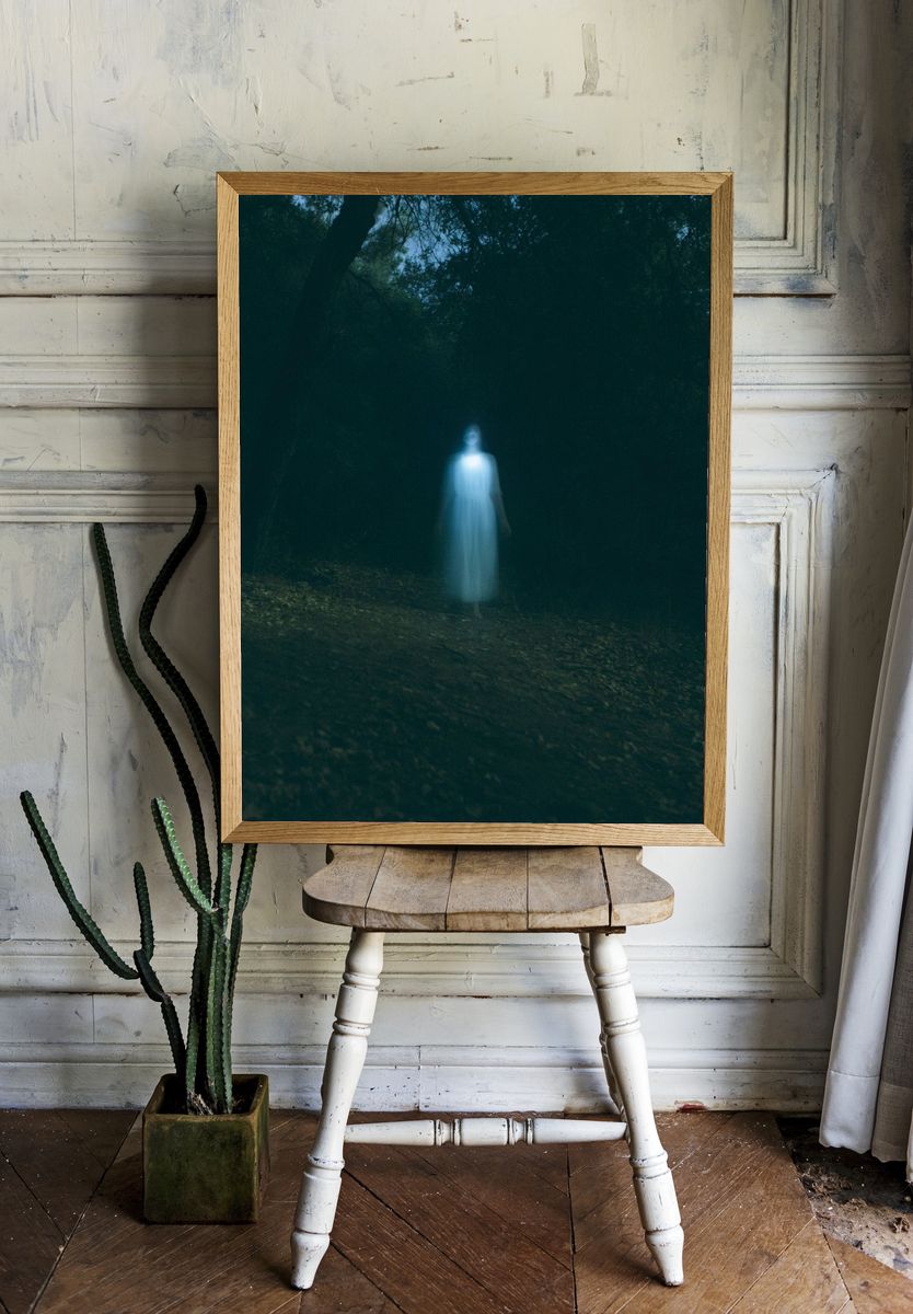 Ghostly Forest Figure Photography Poster. room preview
