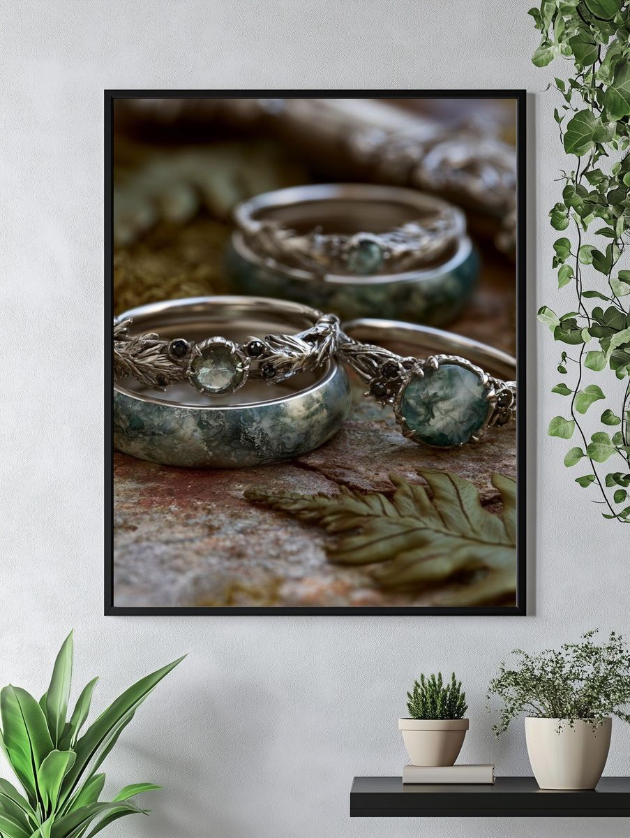Botanical Gemstone Rings Photography Poster. — room view 4
