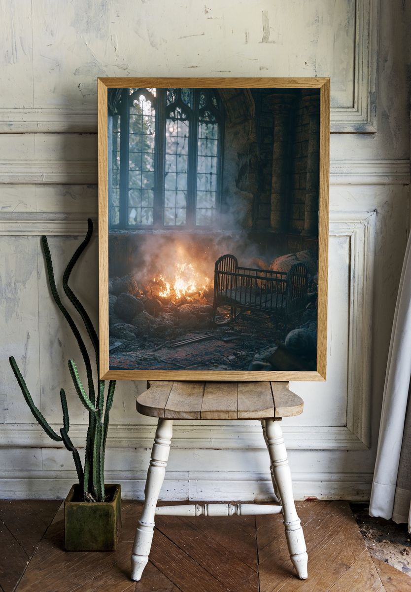 Burning Gothic Nursery Photography Poster. room preview
