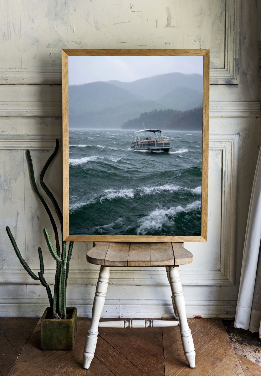 Stormy Lake Boat Photography Poster. room preview