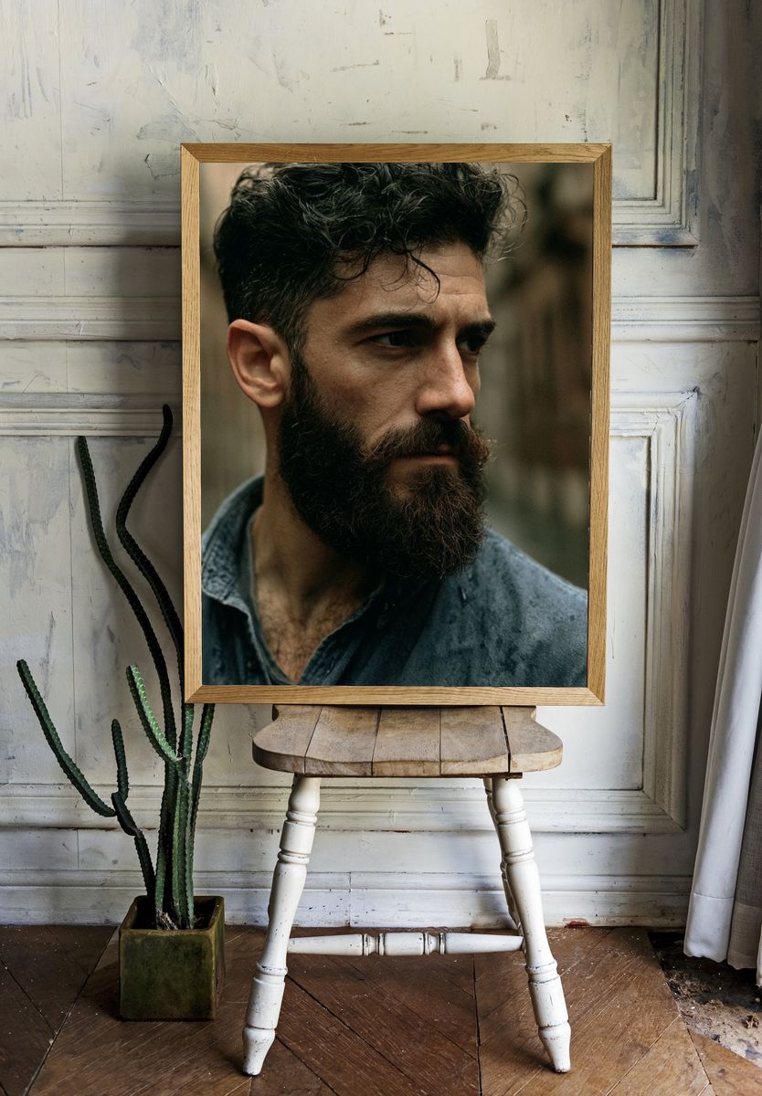 Moody Bearded Portrait Print. — room view 1