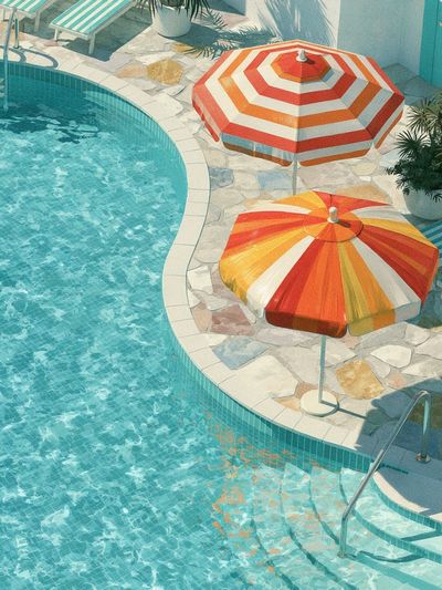 Poolside Umbrellas Photography Poster. poster