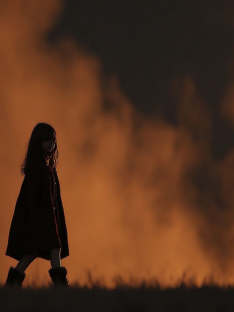 Silhouette of a Girl at Dusk — Photography Print. poster detail