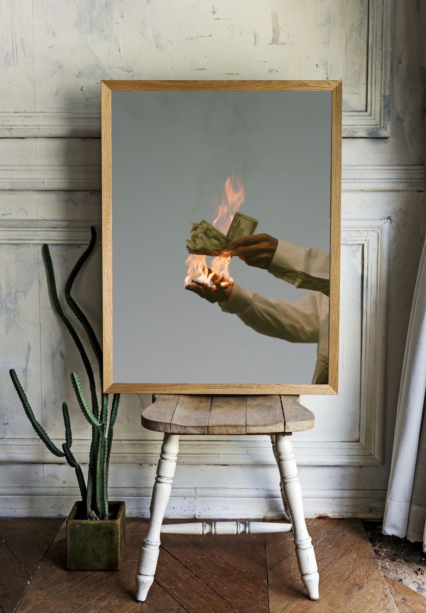 Burning Cash Photography Print. — room view 1