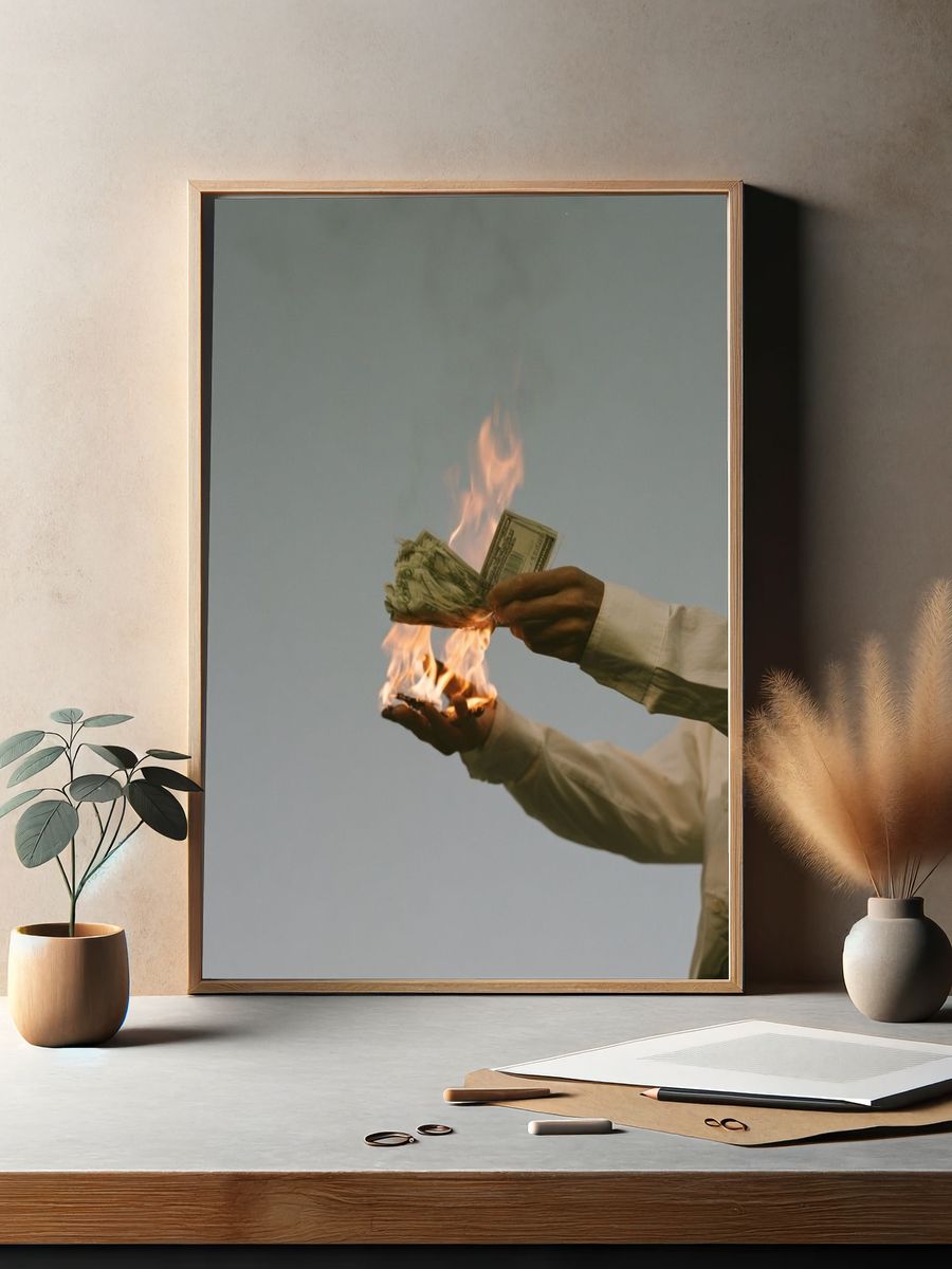 Burning Cash Photography Print. — room view 2