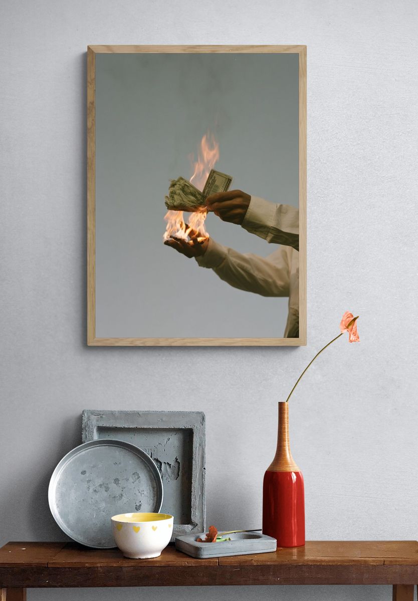 Burning Cash Photography Print. — room view 3