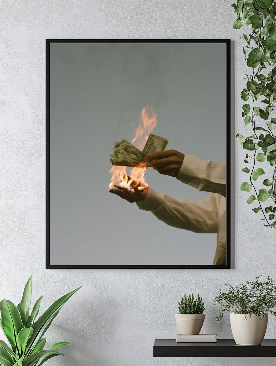 Burning Cash Photography Print. — room view 4