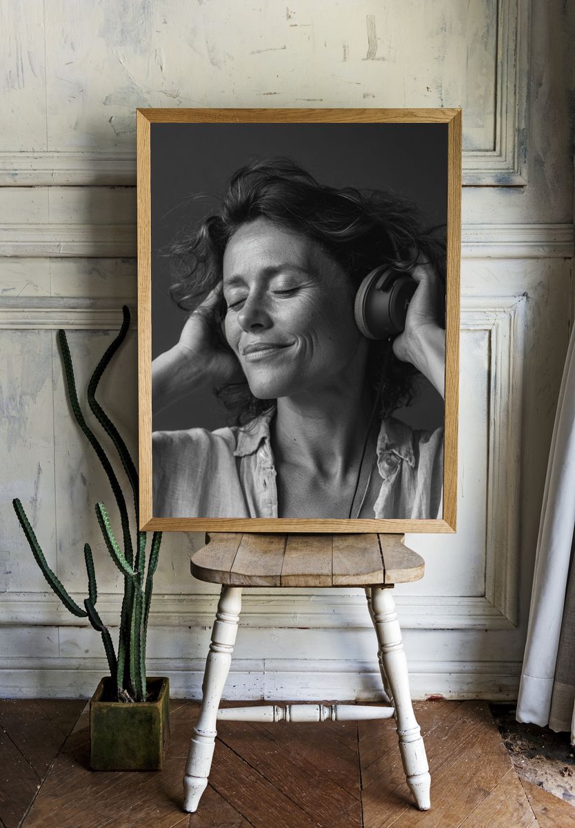 Serene Headphones Portrait Print. room preview