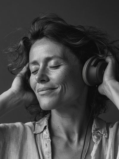 Serene Headphones Portrait Print.