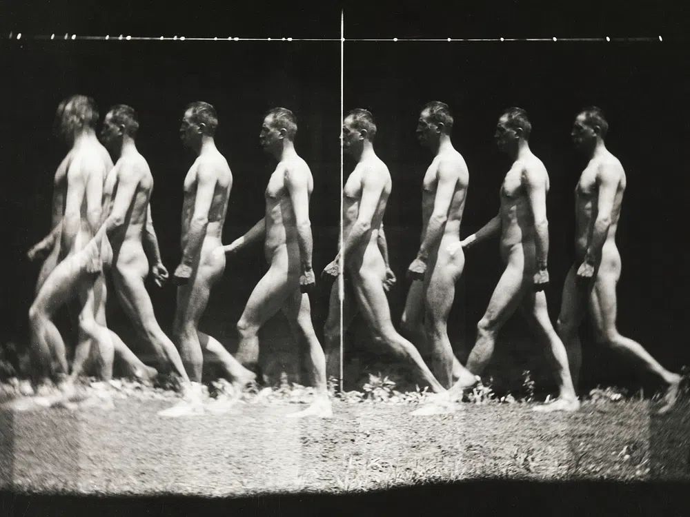 Nude photography naked man walking. poster detail