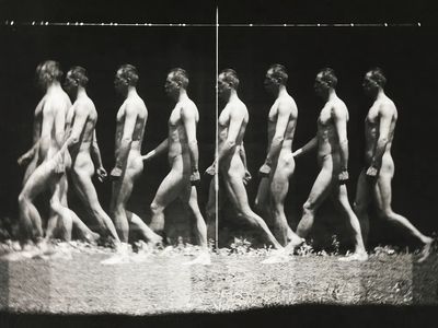 Nude photography naked man walking. poster print