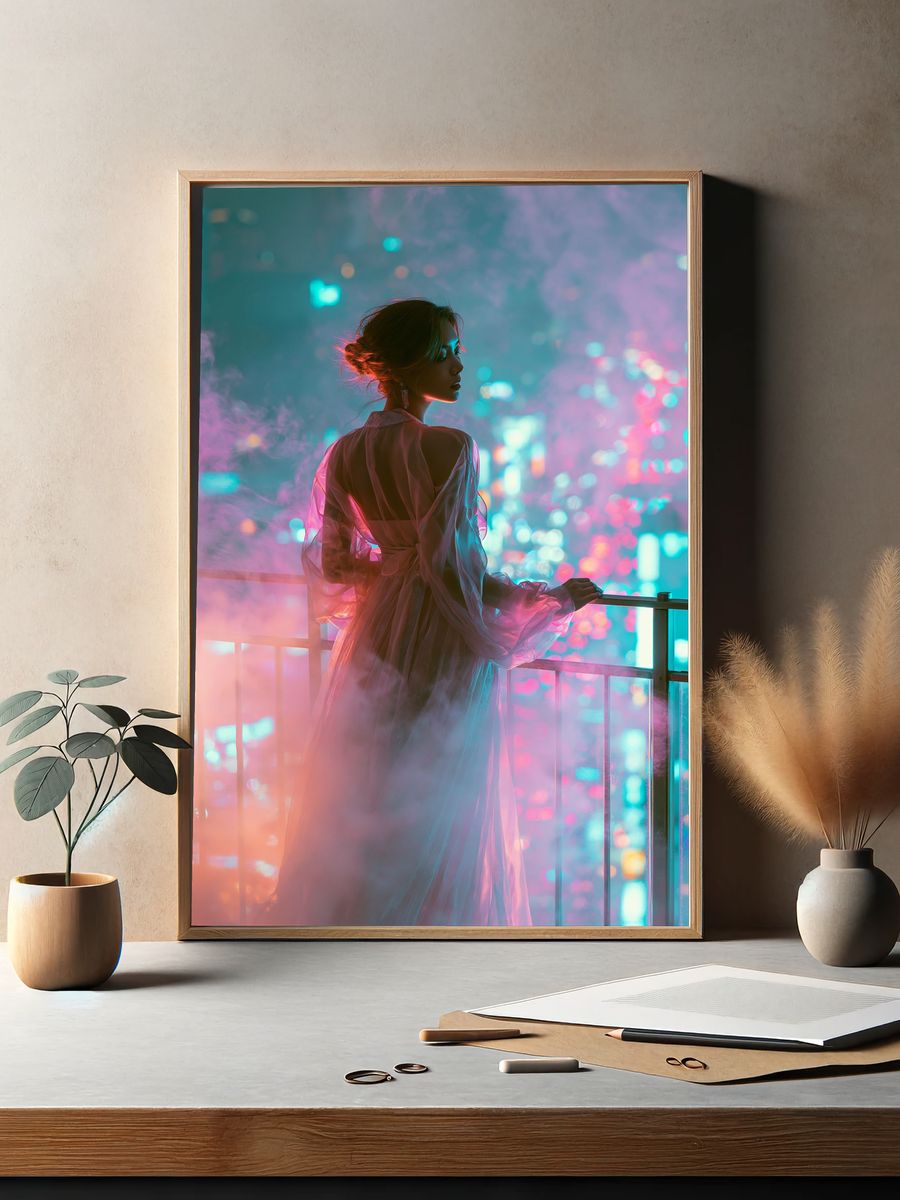 Neon Balcony Portrait Photography Poster. — room view 2