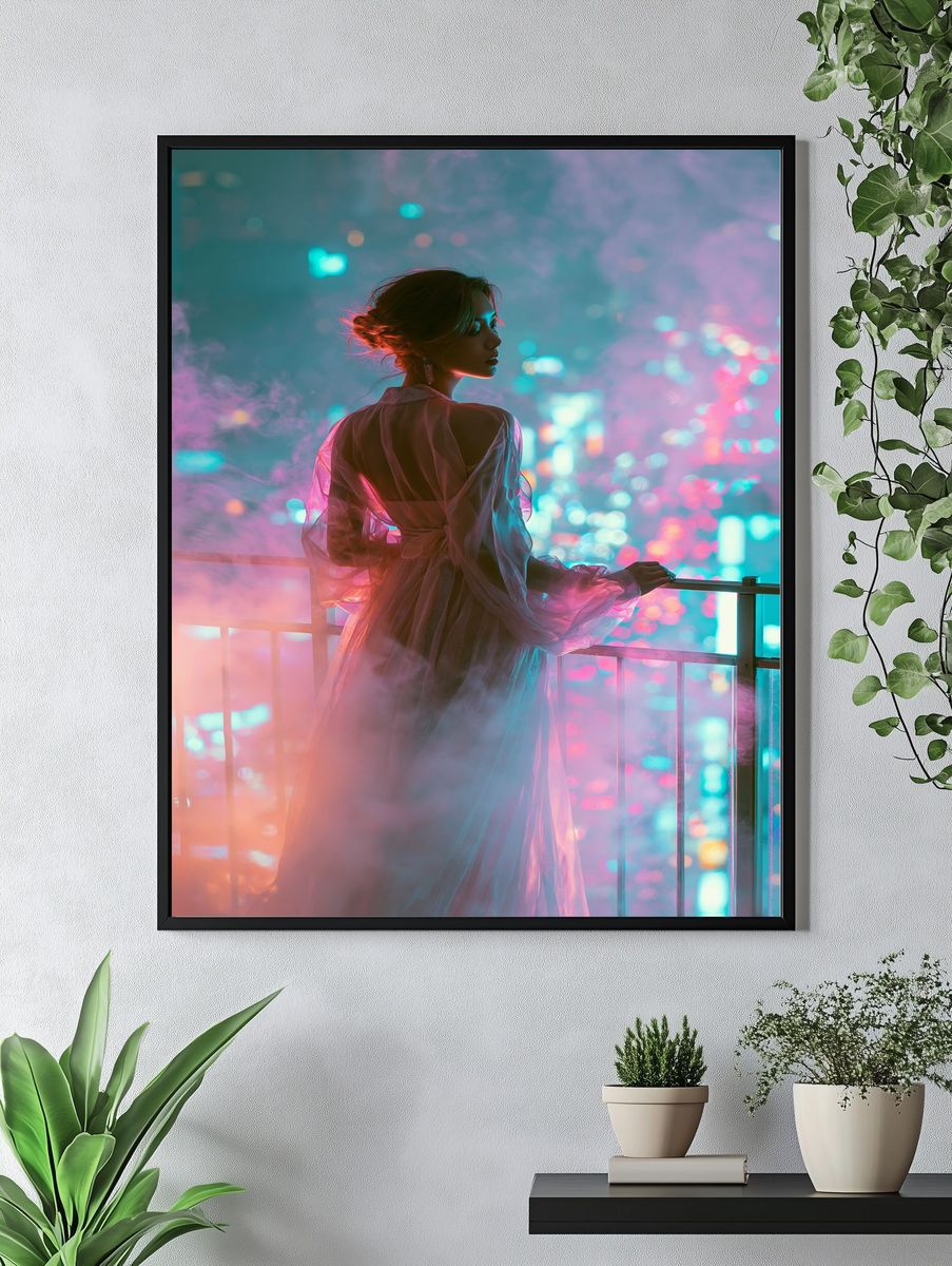 Neon Balcony Portrait Photography Poster. — room view 4