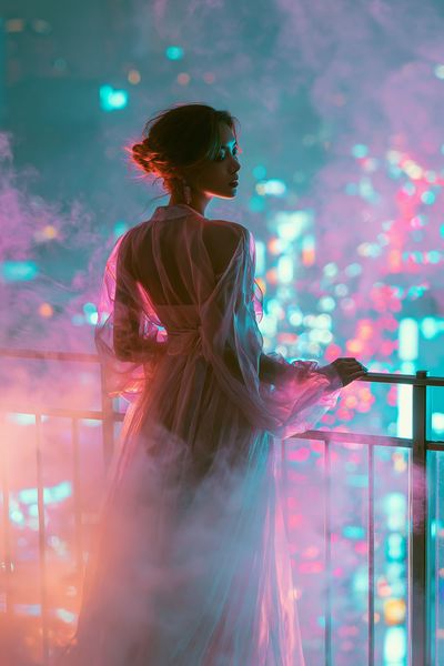 Neon Balcony Portrait Photography Poster. poster