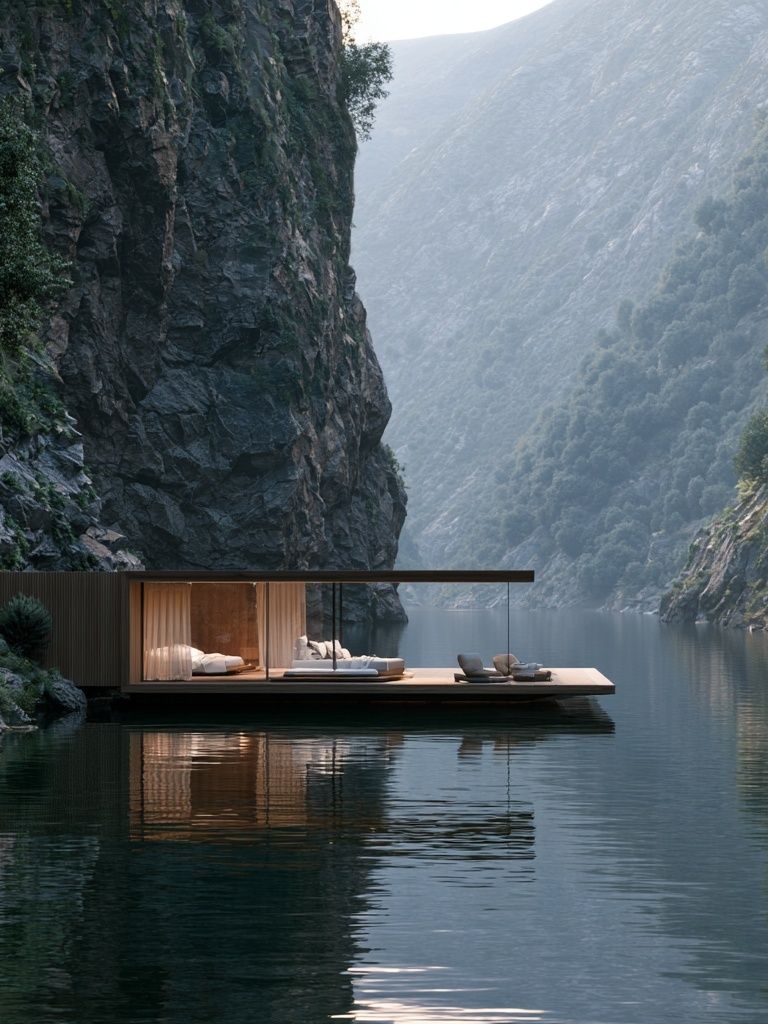 Cliffside Lake Retreat Photography Poster. poster — photography art