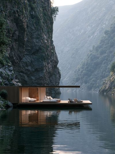 Cliffside Lake Retreat Photography Poster. poster