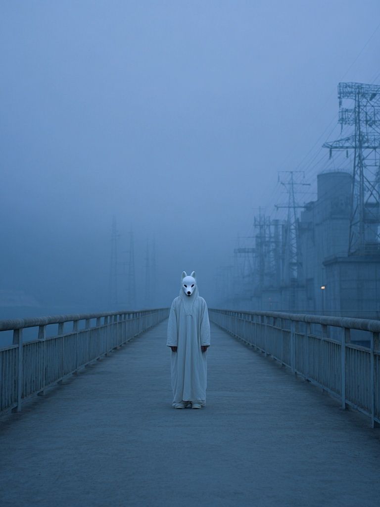 Masked Figure in Fog Poster. poster — photography art