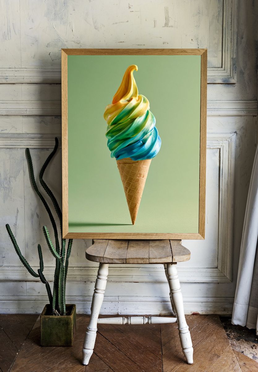 Rainbow Ice Cream Cone Photography Poster. — room view 1