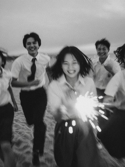 Beach Friends Black-White Photography Poster. poster