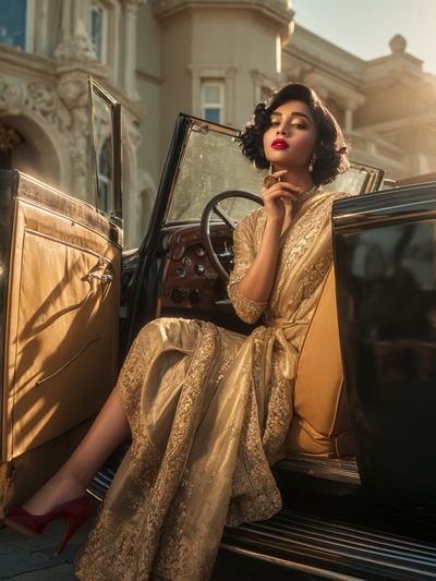 Vintage Glamour Car Portrait Poster. poster