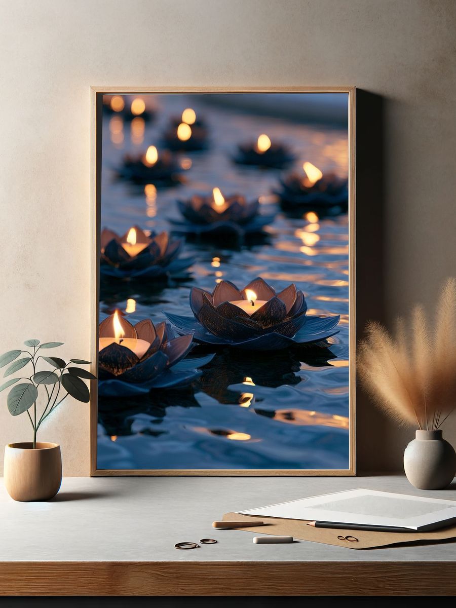 Floating Lotus Candles Photography Print. — room view 2