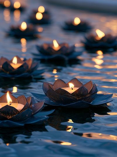 Floating Lotus Candles Photography Print. poster