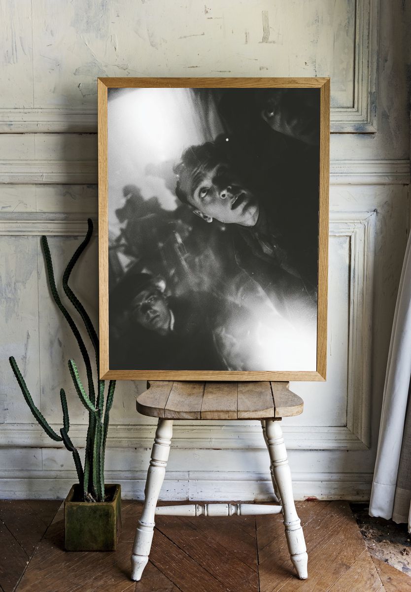 Monochrome Surreal Faces Poster. — room view 1