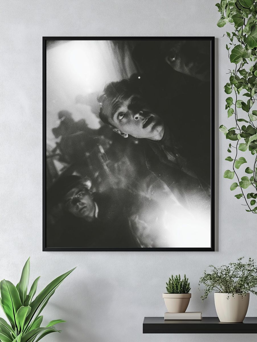 Monochrome Surreal Faces Poster. — room view 4