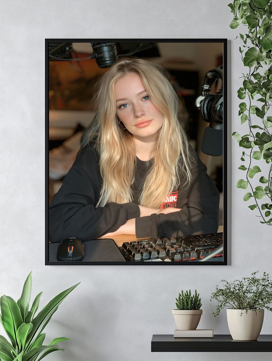 Blonde Streamer Portrait Poster. — room view 4