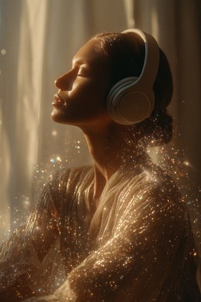 Serene Woman with Headphones — Photography Print. poster print