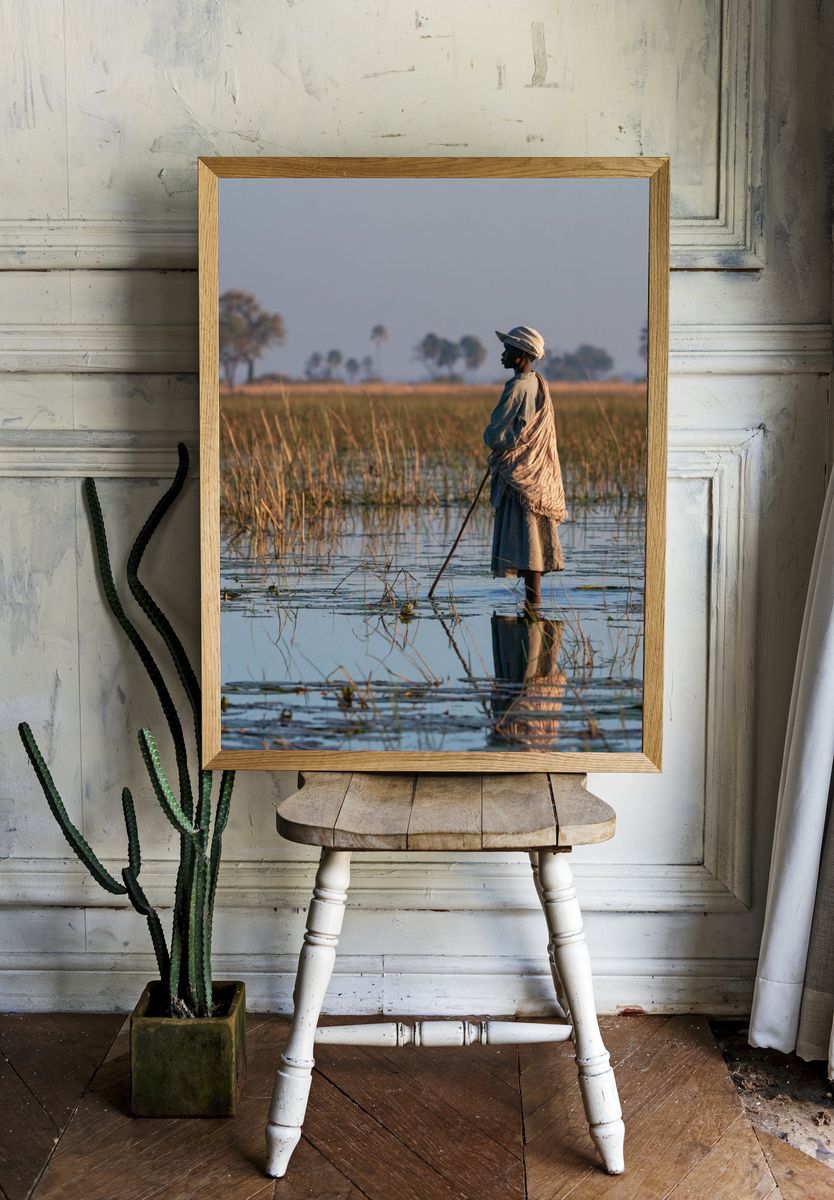 Wetland Fisherman Photography Poster. room preview