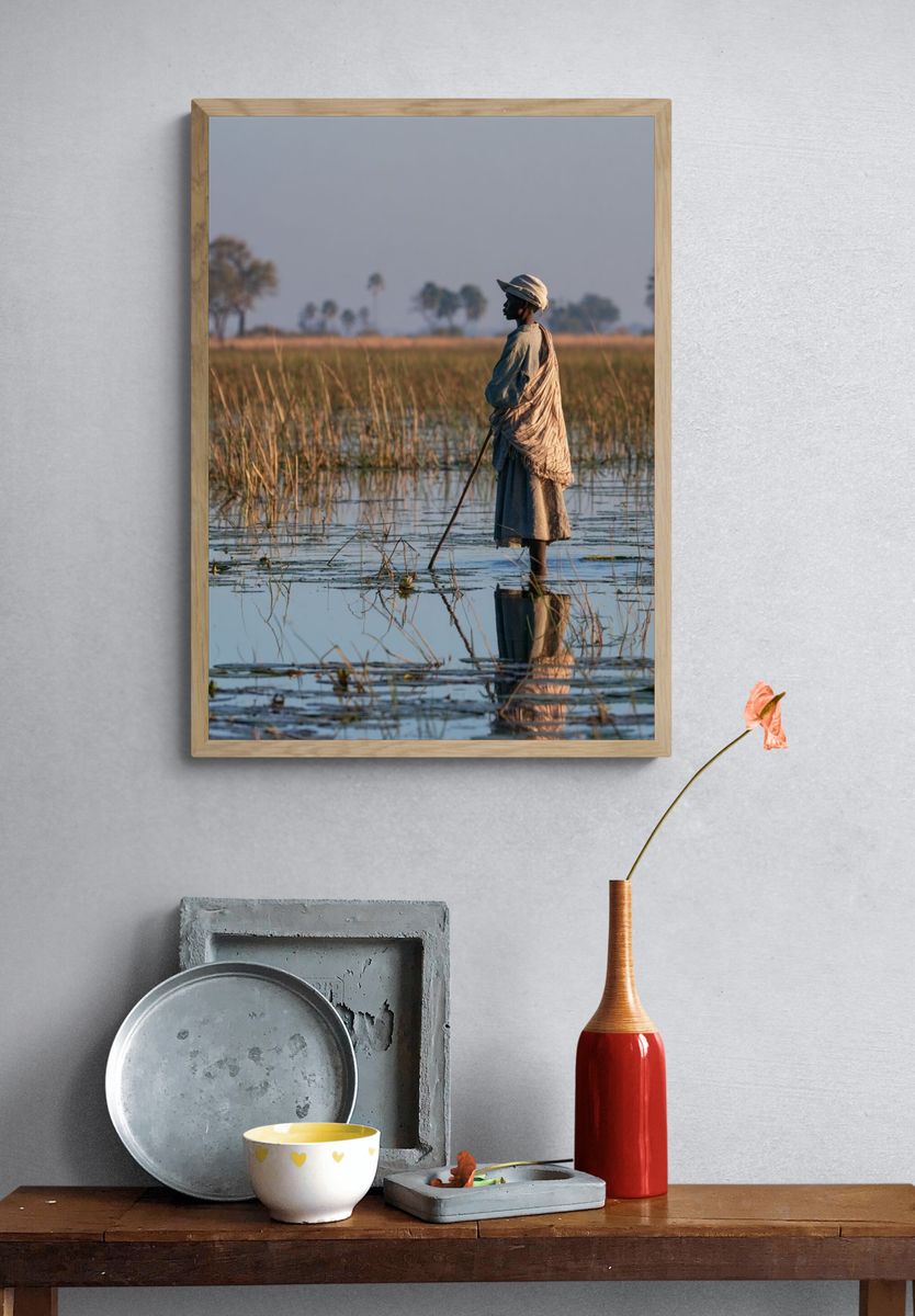 Wetland Fisherman Photography Poster. — room view 3