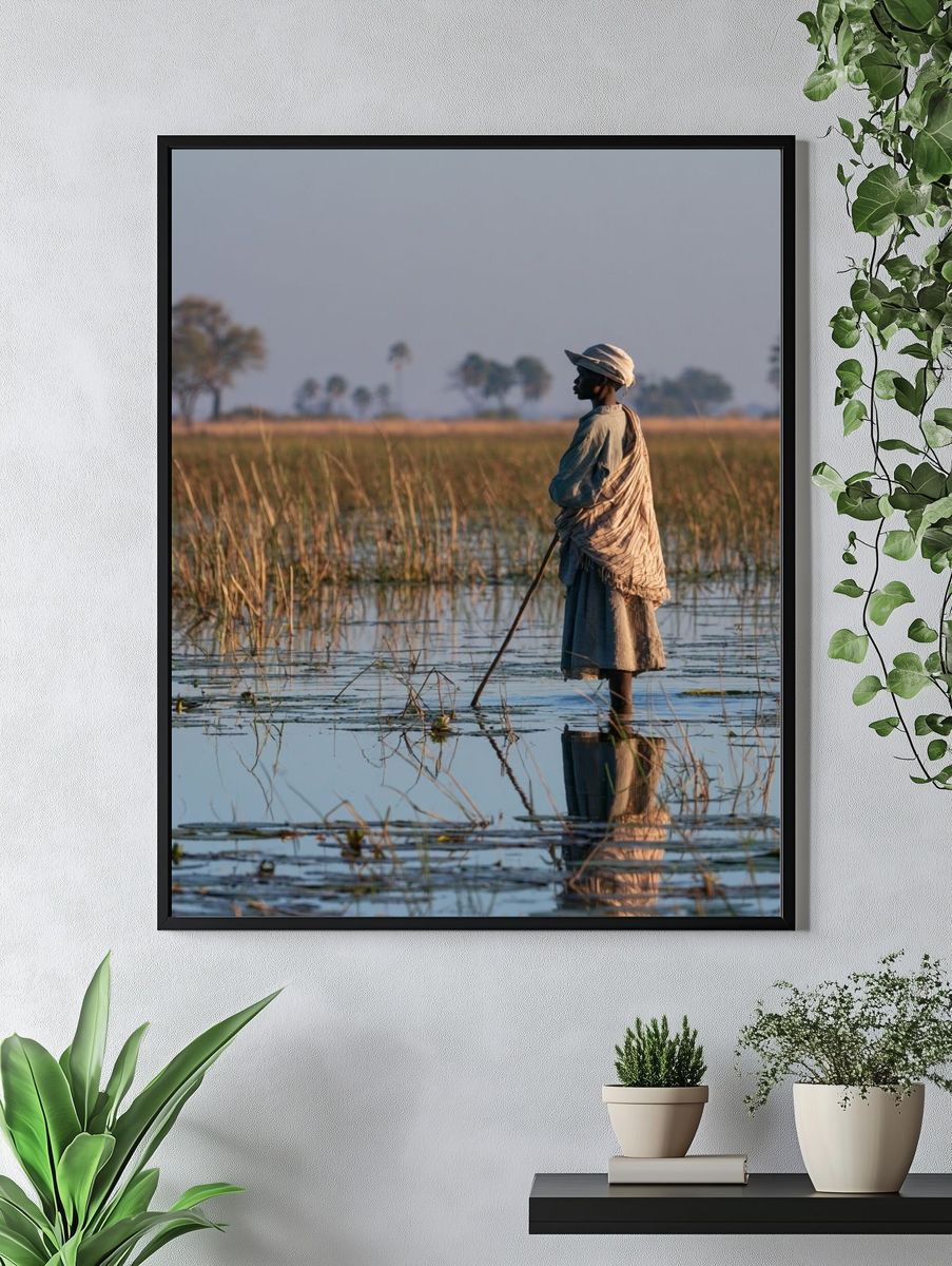 Wetland Fisherman Photography Poster. — room view 4