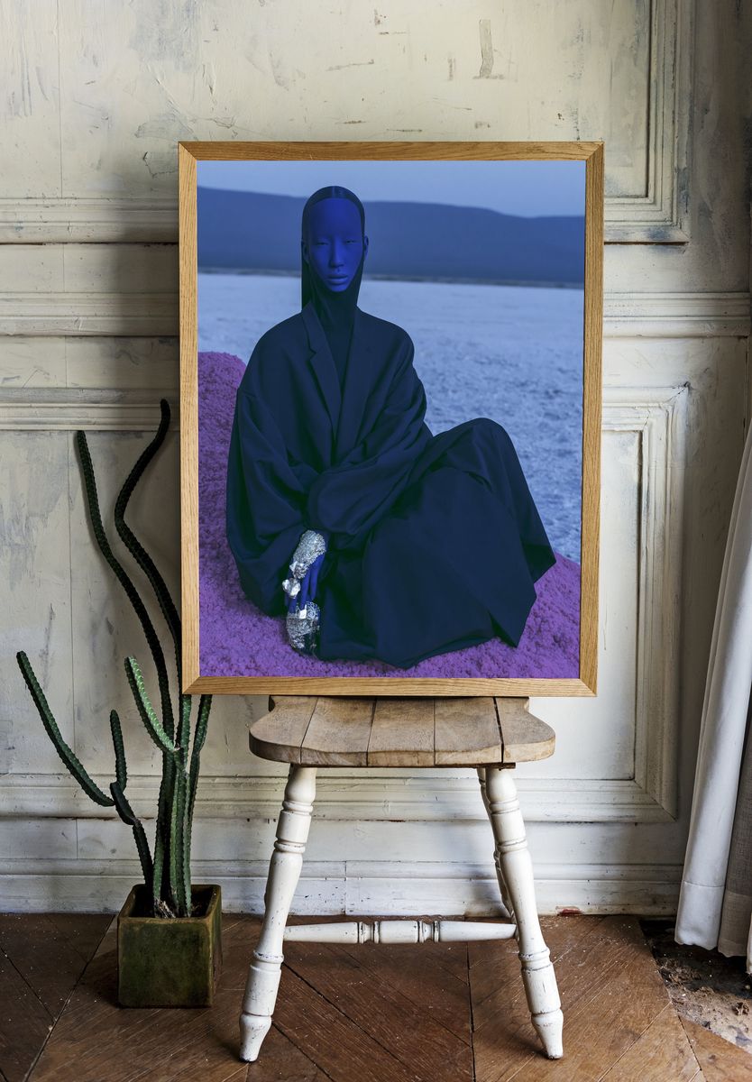Surreal Blue Figure Photography Poster. — room view 1