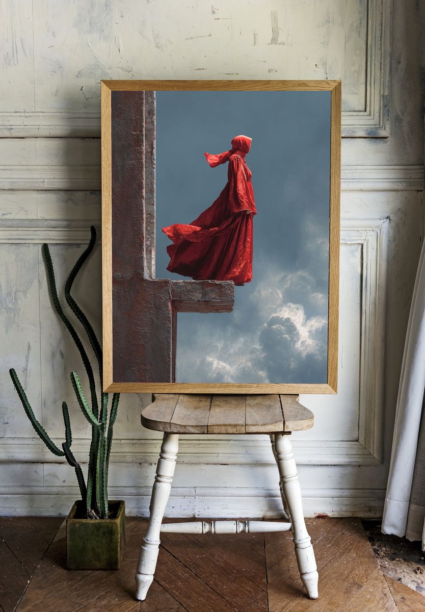 Red Cloaked Figure Surrealism Print. — room view 1