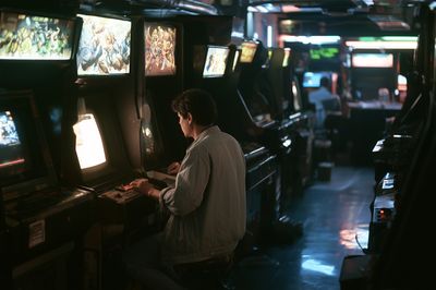 Neon Arcade Interior Photography Poster. poster