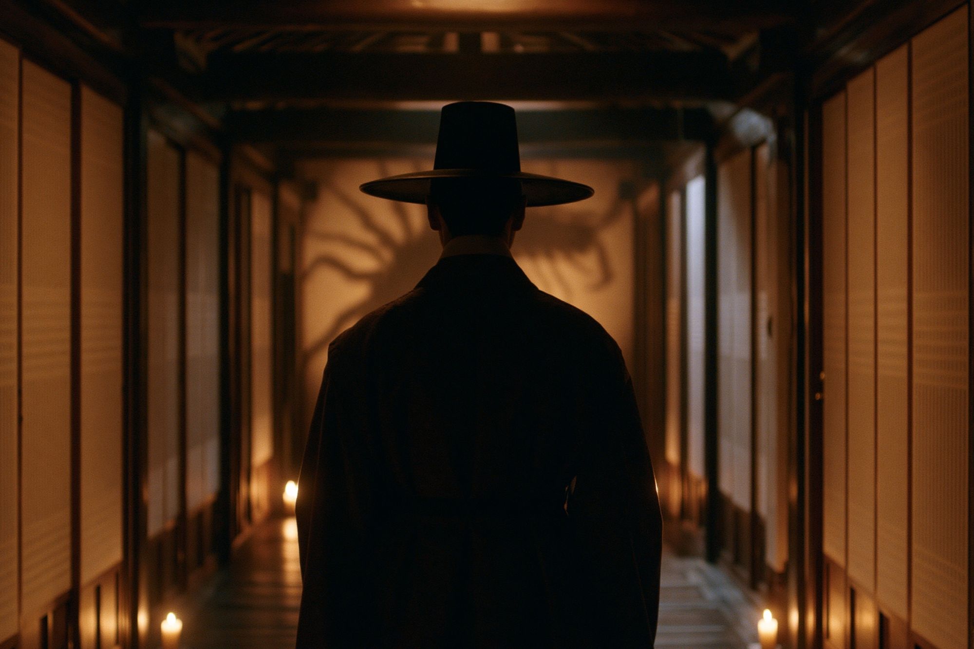 Shadowed Hanbok Corridor Photography Poster. poster detail